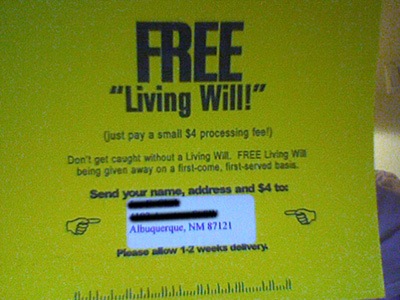 Spam Free Advertising on Attorney Free Free Living Power Printable Will   Baltimore Pain