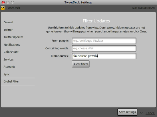 TweetDeck's new Global Filter setting